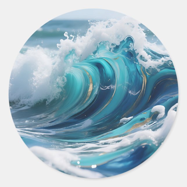 Adesivo Onda do Mar Oceano Turquesa Redemoinho Dourado (Frente)