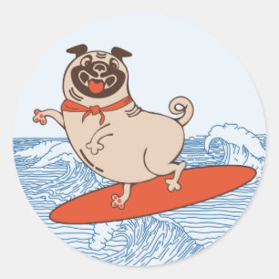 Adesivo Onda montando cachorro feliz no surfboard