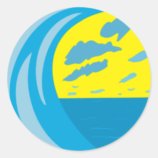 Adesivo Ondas de oceano azul nuvens de céu amarelo