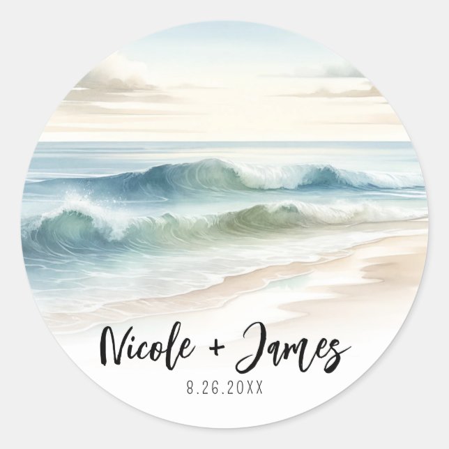 Adesivo Ondas de Praia em Aquarela Casamento Rústico à Bei (Frente)