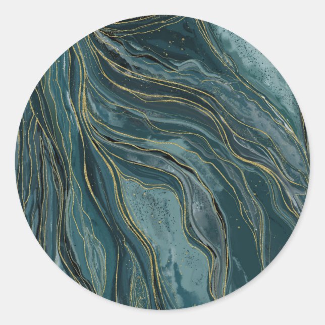 Adesivo Ondas Douradas de Abstrato de Aquarela Azul Teal (Frente)