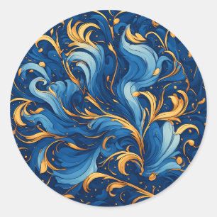 Adesivo Ondas Reais de Fantasia Redemoinhos de Azul e Dour