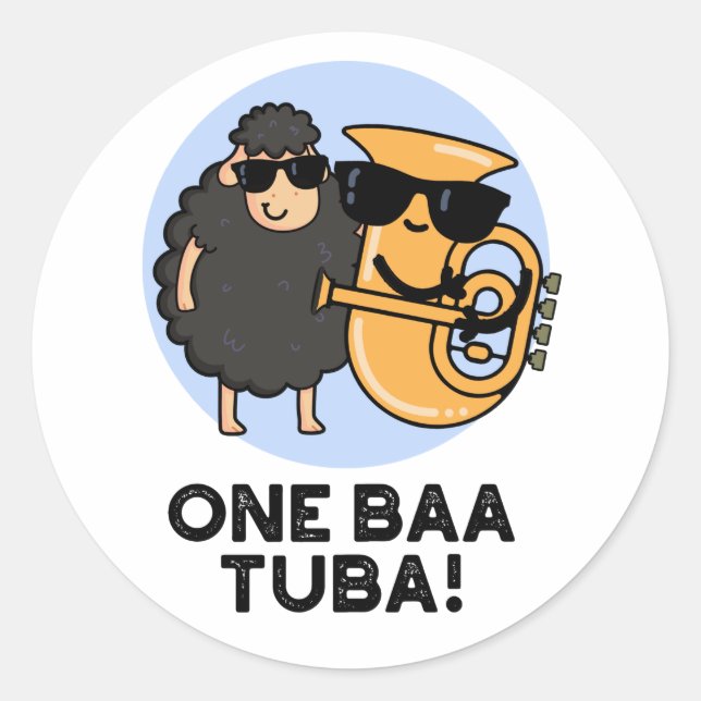 Adesivo One Baa Tuba Engraçado Música Ovino (Frente)