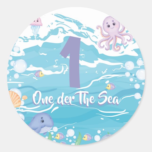 Adesivo One-der The Sea First Birthday Party  (Frente)