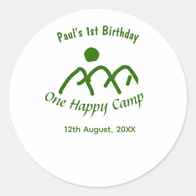 Adesivo One happy camp green mountain sun 1st birthday  (Frente)