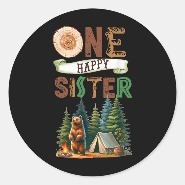 Adesivo One Happy Sister Camper First Birthday Camping Bea (Frente)