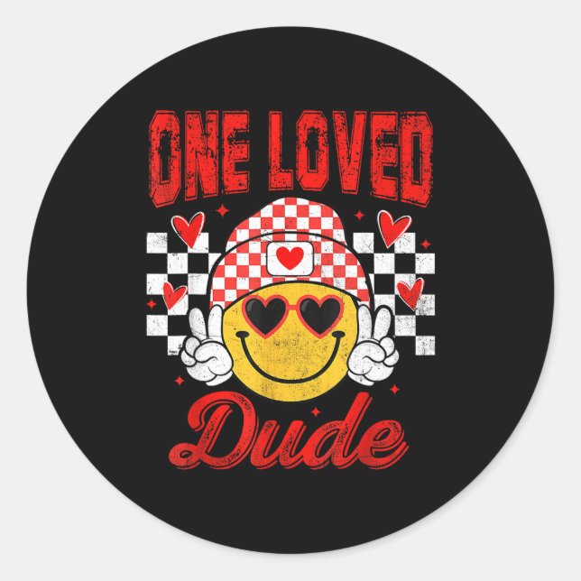 Adesivo One Loved Dude Checkered Heart Valentines Day Boys (Frente)