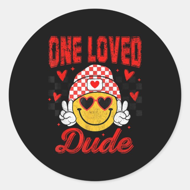 Adesivo One Loved Dude Checkered Heart Valentines Day Boys (Frente)