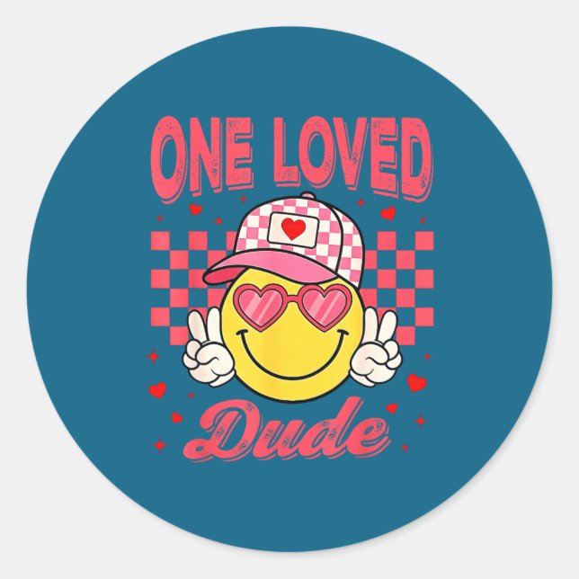 Adesivo One Loved Dude Checkered Heart Valentines Day Boys (Frente)