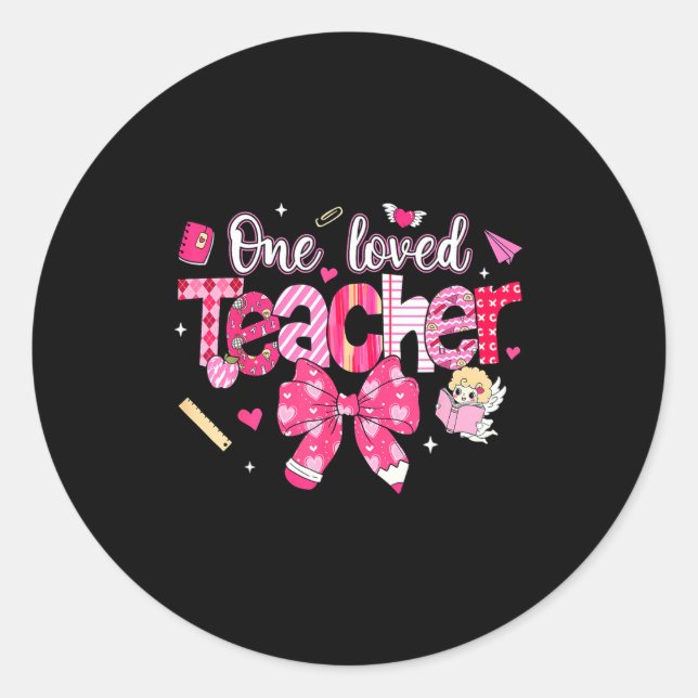Adesivo One Loved Teacher Coquette Bow Pencil Valentine Gi (Frente)