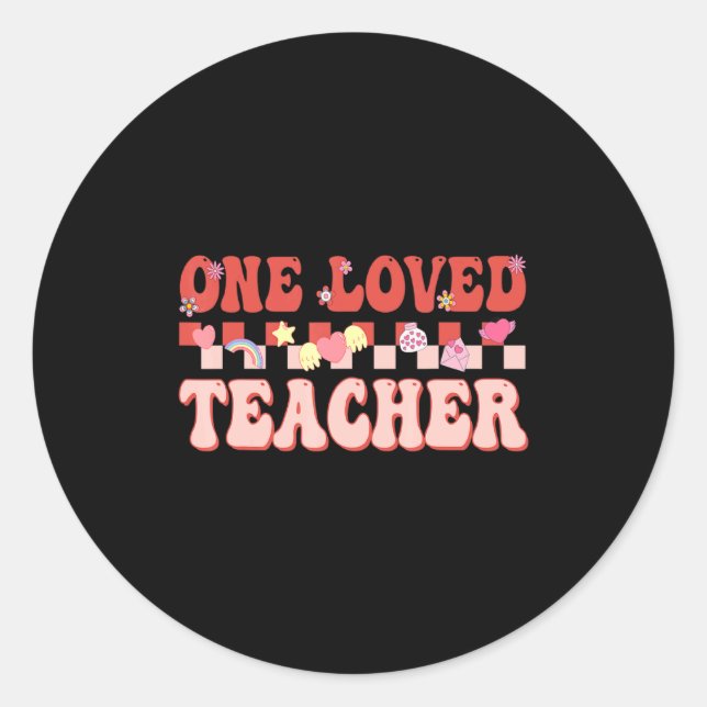 Adesivo One Loved Teacher Happy Valentines Day Retro Groov (Frente)