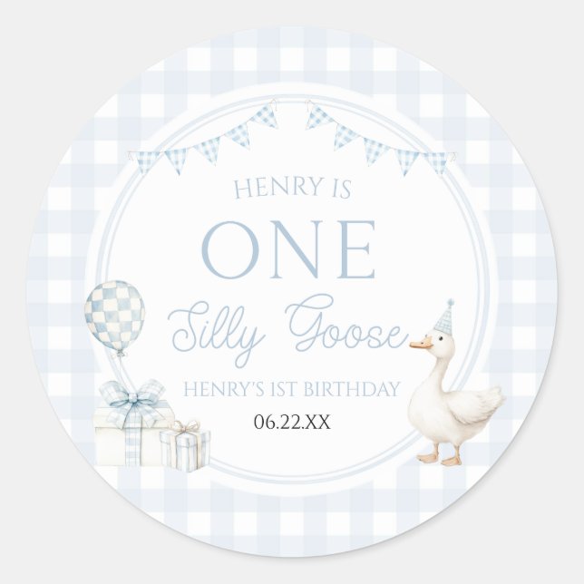 Adesivo ONE Silly Goose Blue 1st Birthday Party (Frente)