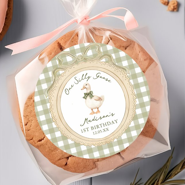 Adesivo One Silly Goose Bow Gingham 1st Birthday  Sticker (Criador carregado)