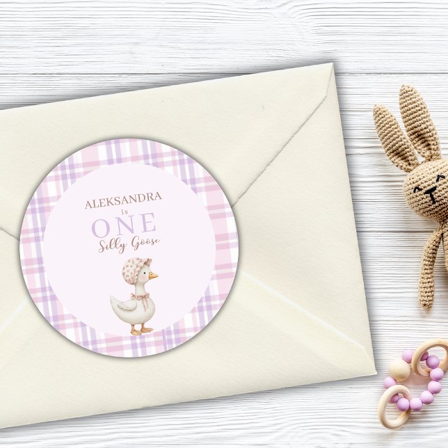 Adesivo One Silly Goose Girl 1st Birthday Party Thank You (Criador carregado)