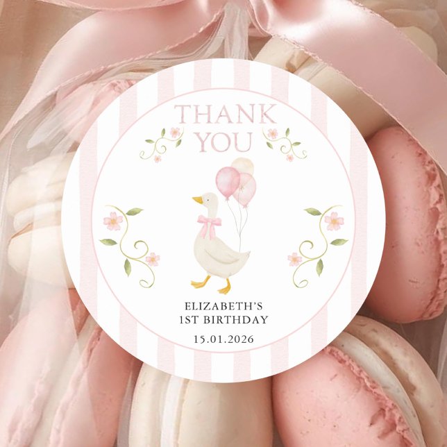 Adesivo One Silly Goose Girl 1st Birthday Pink Thank You (Criador carregado)