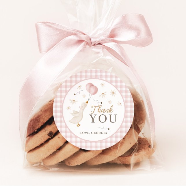 Adesivo One Silly Goose Girls 1st Birthday Pink Gingham (Favor Stickers for Girl's 1st Birthday Party Silly Goose Pink Theme )