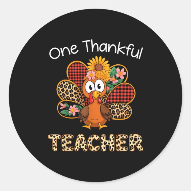 Adesivo One Thankful Teacher Funny Cute Turkey Thanksgivin (Frente)