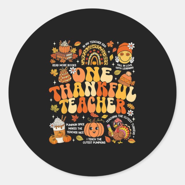 Adesivo One Thankful Teacher Thanksgiving Groovy Fall Autu (Frente)