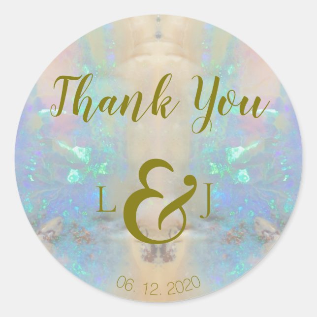 Adesivo Opal Gemstone Quartz Casamento Obrigado (Frente)