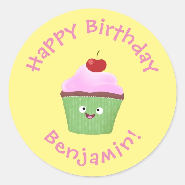 Adesivo Óptica ilustração do desenho animado do cupcake fe (Frente)