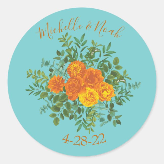 Adesivo Orange & Aqua Wedding Modern Floral (Frente)