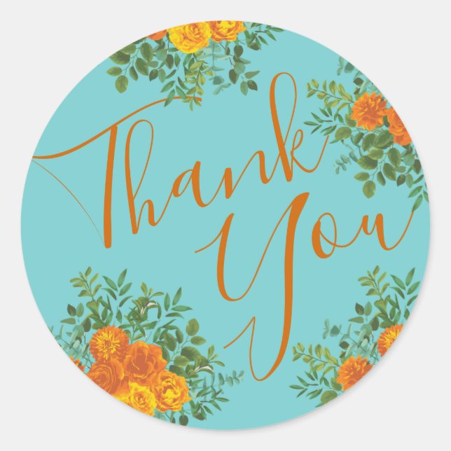 Adesivo Orange & Aqua Wedding Modern Floral (Frente)