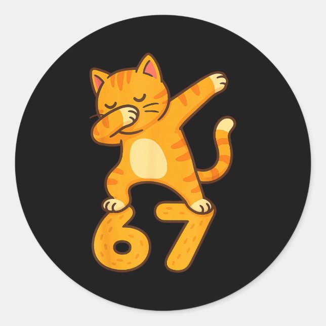 Adesivo Orange Cat Dabbing Funny 67 Six Seven Meme  (Frente)