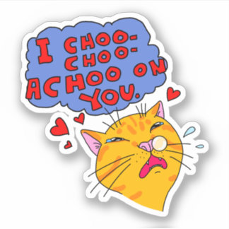 Adesivo Orange Cat espirrando com texto de amor