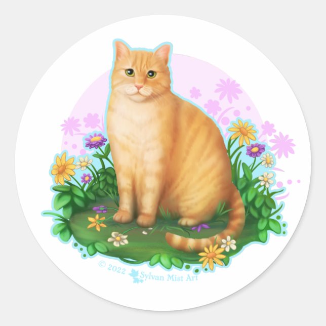 Adesivo Orange Cat in the Flower Patch Sticker (Frente)