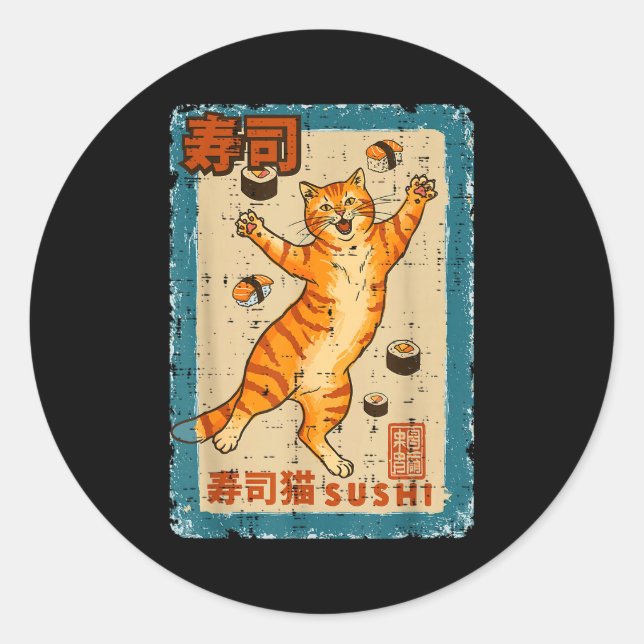 Adesivo Orange Cat Jumng With Sushi Japanese Food Men Wome (Frente)