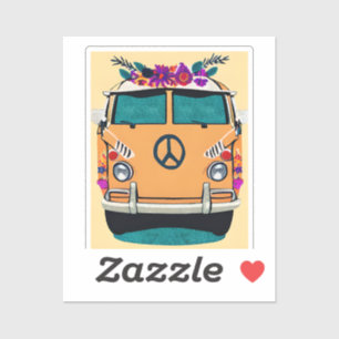 Adesivo Orange Floral Retro Hippie Van Vintage Art