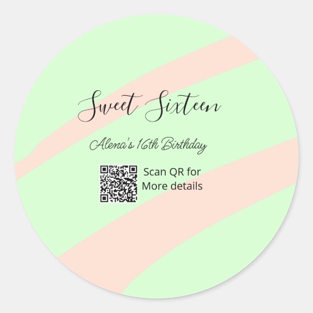 Adesivo Orange green pastel  QR  Sweet sixteen birthday  (Frente)
