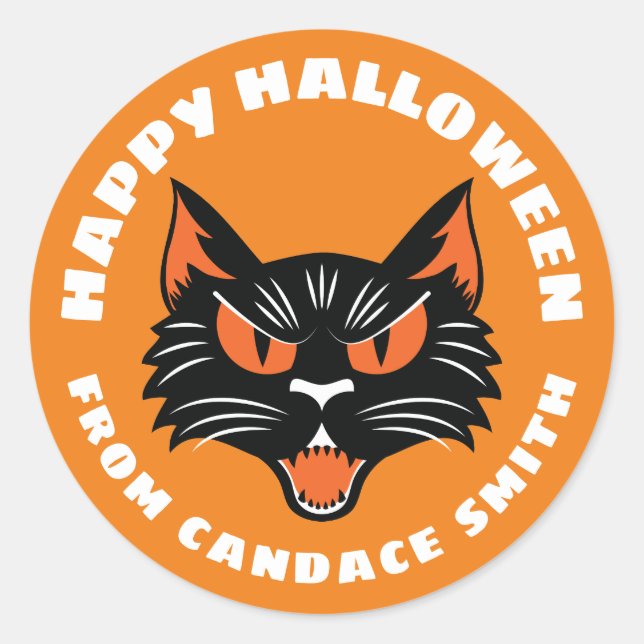Adesivo Orange Happy Halloween Black Cat Personalizado (Frente)