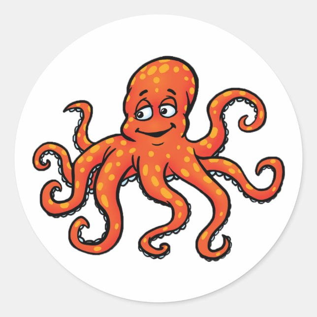 Adesivo Orange Octopus Cartoon Ocean Sea Creature (Frente)