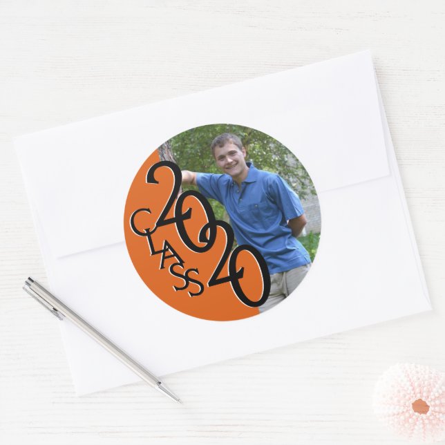 Adesivo Orange Varsity 2020 Graduation Class com Foto (Envelope)