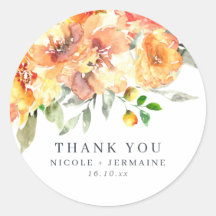 Orange Watercolor Flowers Casamento Obrigado