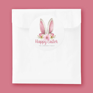 Adesivo Orelhas de Coelho Florais Rosa Fofo Feliz Páscoa