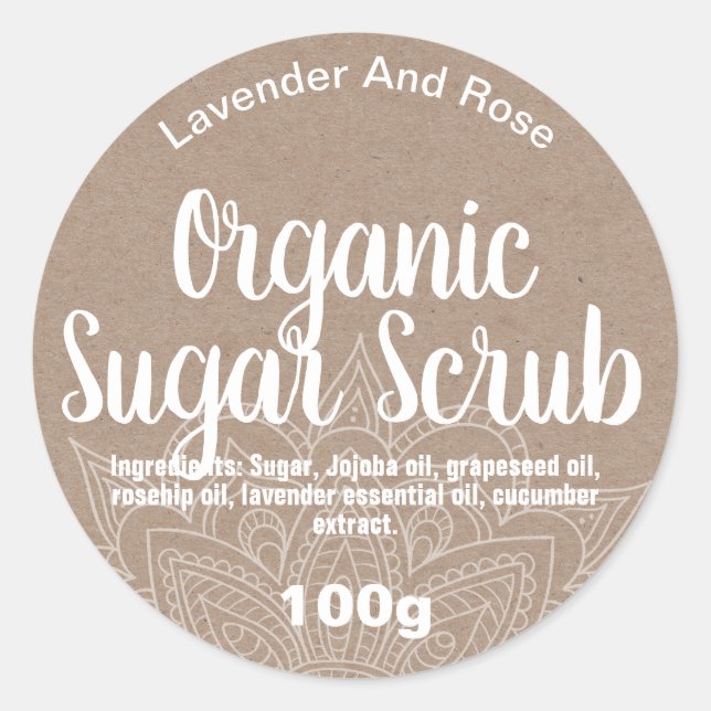 Adesivo Orgânico Kraft Mandala Sugar Scrub (Frente)