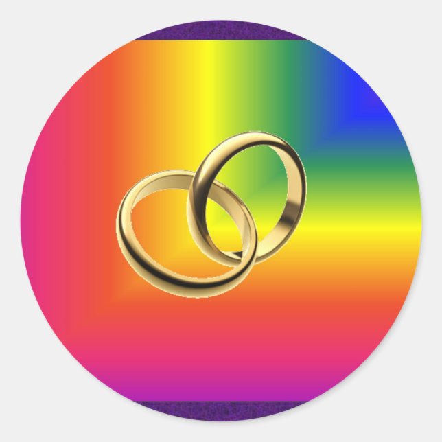 Adesivo Orgulho Arco-Íris com Bandas Douradas de Casamento (Frente)