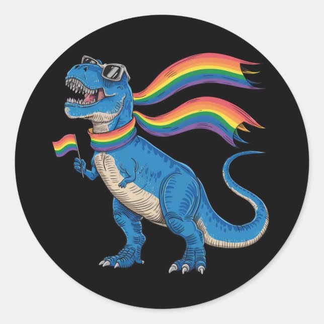 Adesivo Orgulho gay Dino Trex Rainbow Flag Lgbt Ally (Frente)