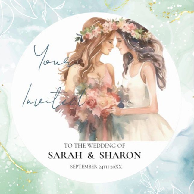 Adesivo Orgulho gay Elegante Blush Wedding (Celebrate love with our Gay Pride Elegant Blush Wedding Classic Round Sticker )