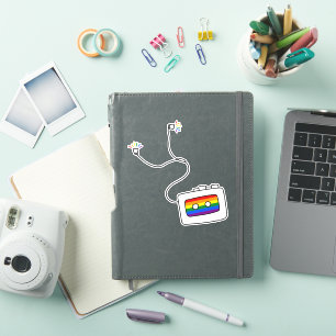 Adesivo orgulho gay   Jogador Cassete Arco-Íris