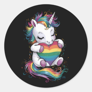 Adesivo Orgulho gay Unicorn Heart Rainbow Flag Lgbt