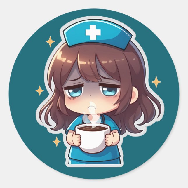 Adesivo Original Chibi Nurse - Coffee with Tired (Frente)