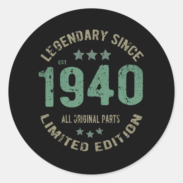 Adesivo Original Desde 1940 Presente de Aniversário Lenda  (Frente)
