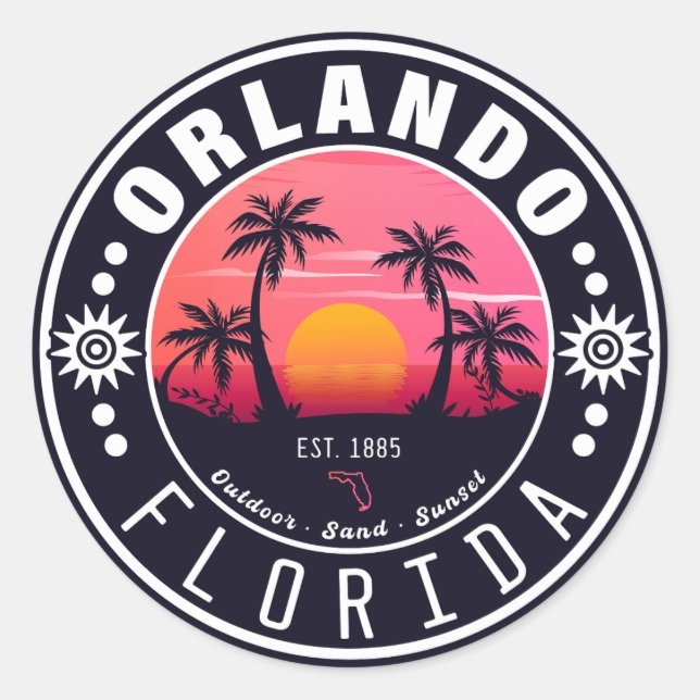 Adesivo Orlando Florida Tropical Retro Sunset Souvenir 60 (Frente)