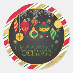 Adesivo Ornament Exchange Party Round Sticker - Blk