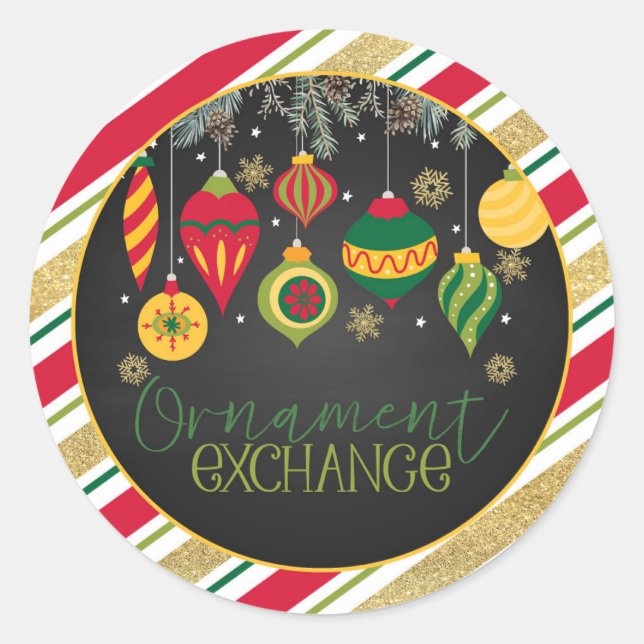 Adesivo Ornament Exchange Party Round Sticker - Blk (Frente)