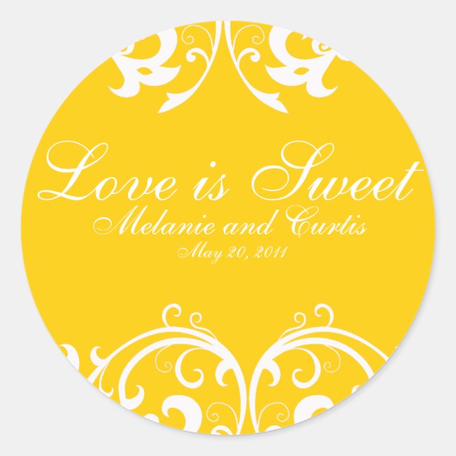 Adesivo Ornamentado Branco Amarelo Amor É Doce (Frente)