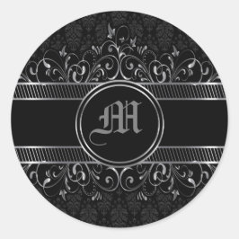 Adesivo Ornamentado Gótico Preto e Prateado Monograma